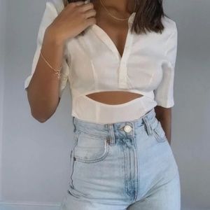 Zara Linen Bodysuit Cut Out NWT Bloggers Fav M